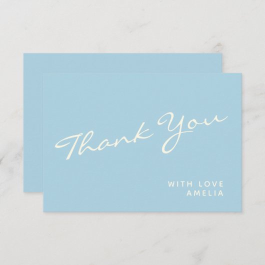 Minimalistischer moderner Kalligraphie Blauer Name Dankeskarte (Vorne/Hinten)