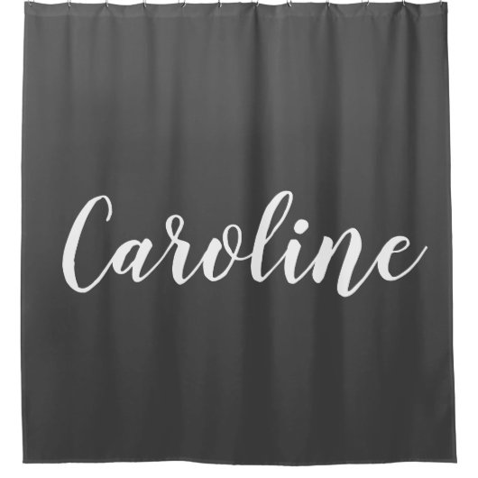 Minimalistischer moderner Kalligraphiename Schwarz Duschvorhang (Vorderseite)