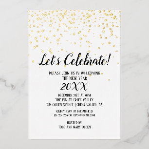 Minimalistischer moderner Konfetti Silvester Gold  Folieneinladung