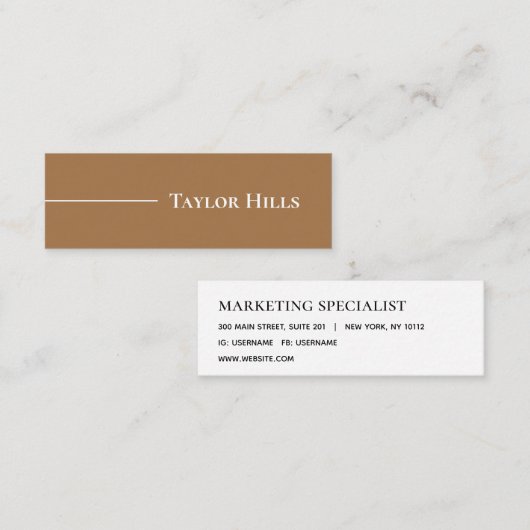 Minimalistischer moderner Linienname Braun Mini Visitenkarte (Vorne/Hinten)