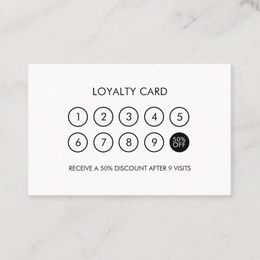 Minimalistischer moderner Loyalitätsrabatt Schwarz Treuekarte (Vorderseite)