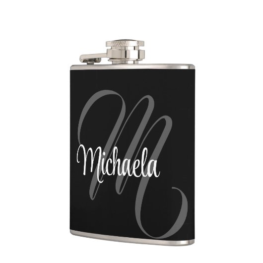 Minimalistischer moderner Monogramm-Anfangsname Flachmann (Links)