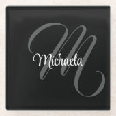 Minimalistischer moderner Monogramm-Anfangsname Glasuntersetzer (Vorderseite)