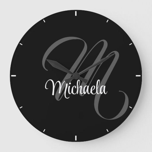 Minimalistischer moderner Monogramm-Anfangsname Große Wanduhr (Vorderseite)