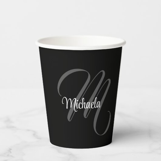 Minimalistischer moderner Monogramm-Anfangsname Pappbecher (Rückseite)