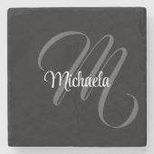Minimalistischer moderner Monogramm-Anfangsname Steinuntersetzer (Vorderseite)