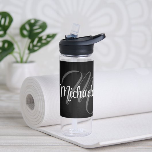 Minimalistischer moderner Monogramm-Anfangsname Trinkflasche (Yoga)