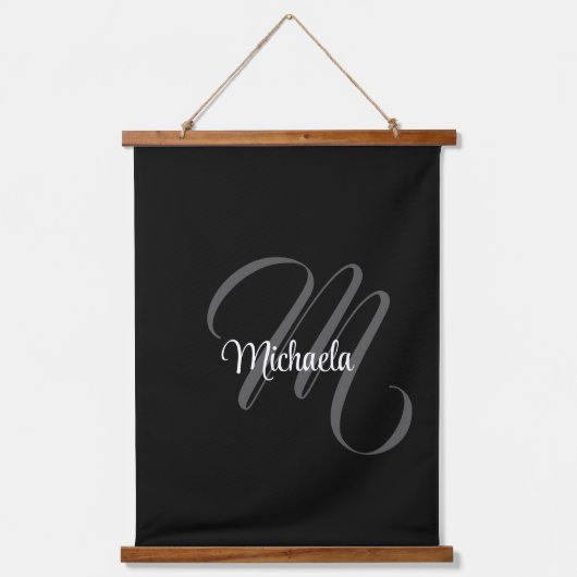 Minimalistischer moderner Monogramm-Anfangsname Wandteppich Mit Holzrahmen (Vorderseite)