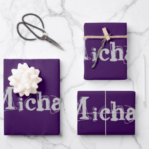 Minimalistischer moderner Monogramm-Name lila grau Geschenkpapier Set