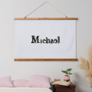 Minimalistischer moderner Monogramm-Name schwarz g Wandteppich Mit Holzrahmen