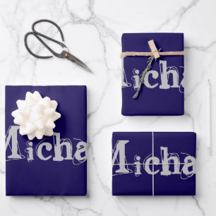 Minimalistischer moderner Monogrammname dunkelblau Geschenkpapier Set