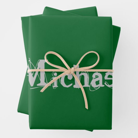 Minimalistischer moderner Monogrammname dunkelgrün Geschenkpapier Set (Beispiel)