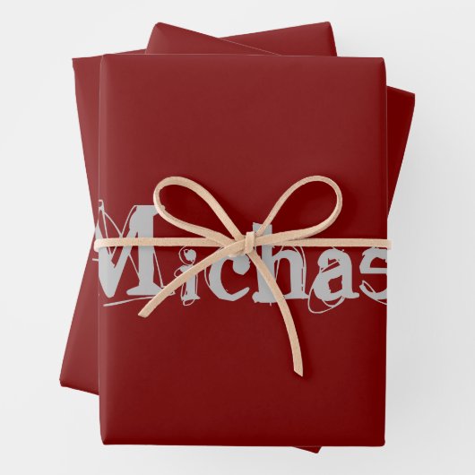 Minimalistischer moderner Monogrammname dunkelrot Geschenkpapier Set (Beispiel)