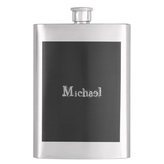 Minimalistischer moderner Monogrammname Schwarz-we Flachmann (Vorderseite)