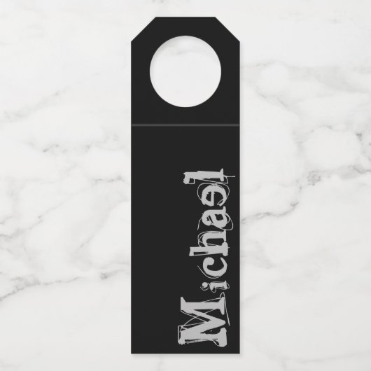 Minimalistischer moderner Monogrammname Schwarz-we Flaschenanhänger (Vorderseite)