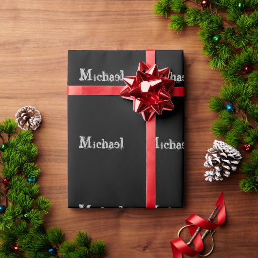 Minimalistischer moderner Monogrammname Schwarz-we Geschenkpapier (Feiertagsgeschenk)