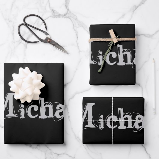 Minimalistischer moderner Monogrammname Schwarz-we Geschenkpapier Set (Vorderseite)