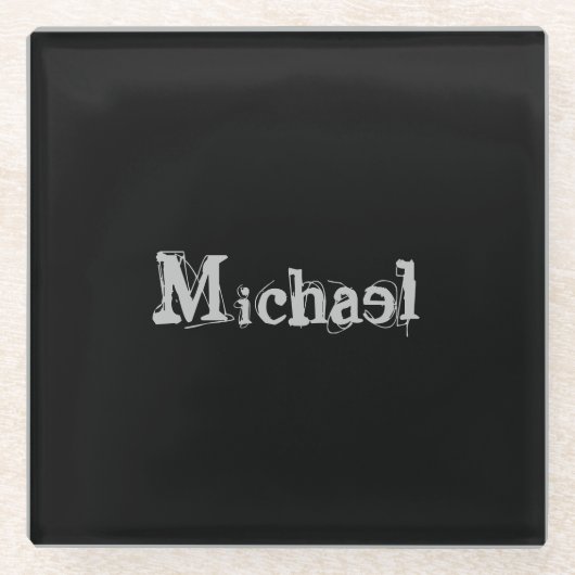 Minimalistischer moderner Monogrammname Schwarz-we Glasuntersetzer (Vorderseite)