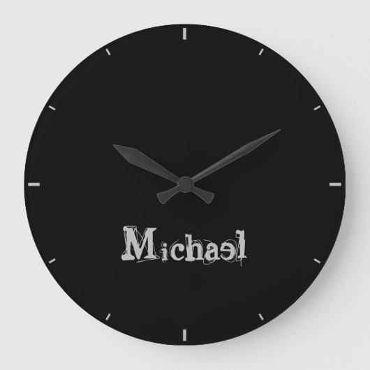 Minimalistischer moderner Monogrammname Schwarz-we Große Wanduhr (Vorderseite)