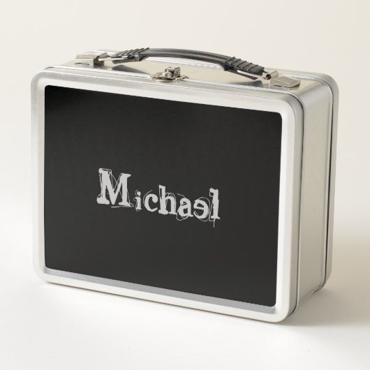 Minimalistischer moderner Monogrammname Schwarz-we Metall Brotdose (Vorderseite)