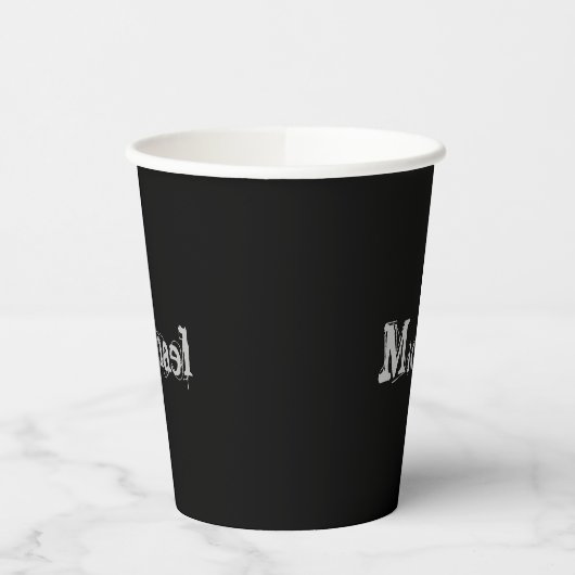 Minimalistischer moderner Monogrammname Schwarz-we Pappbecher (Links)