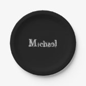 Minimalistischer moderner Monogrammname Schwarz-we Pappteller (Vorderseite)