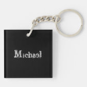 Minimalistischer moderner Monogrammname Schwarz-we Schlüsselanhänger (Rückseite)
