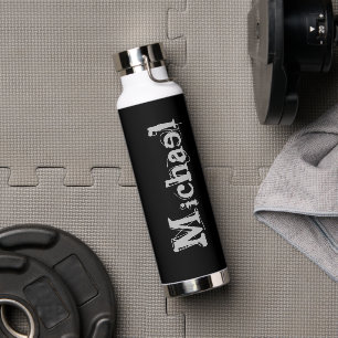 Minimalistischer moderner Monogrammname Schwarz-we Trinkflasche