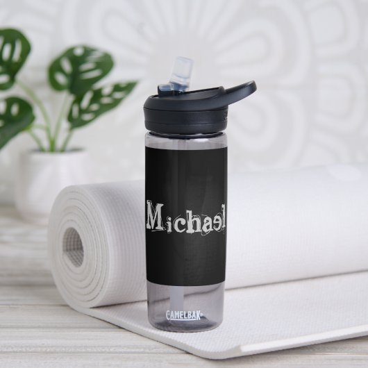Minimalistischer moderner Monogrammname Schwarz-we Trinkflasche (Yoga)