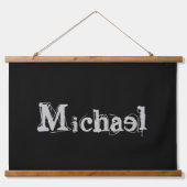 Minimalistischer moderner Monogrammname Schwarz-we Wandteppich Mit Holzrahmen (Vorne)