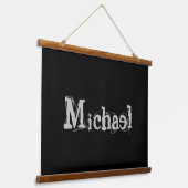 Minimalistischer moderner Monogrammname Schwarz-we Wandteppich Mit Holzrahmen (Gewinkelt)