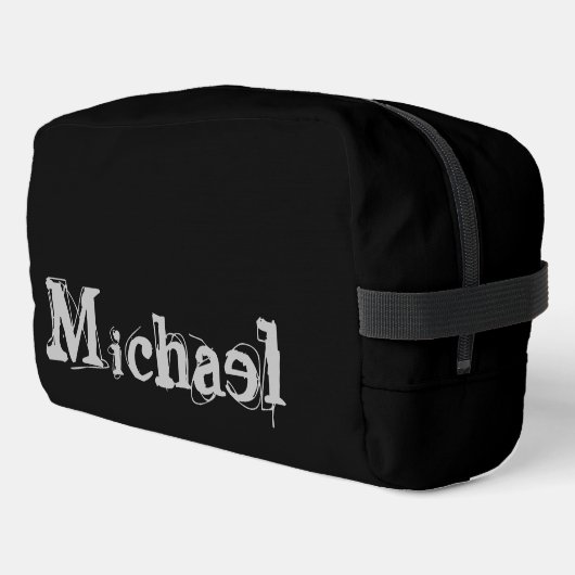 Minimalistischer moderner Monogrammname Schwarz-we Waschbeutel (Linke Seite)