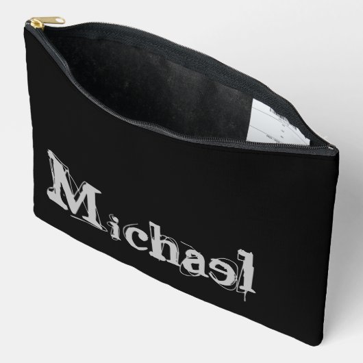 Minimalistischer moderner Monogrammname Schwarz-we Zubehörtasche (Offen)