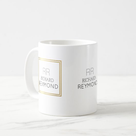 Minimalistischer moderner Name & Initialen auf ele Kaffeetasse (Vorderseite Links)