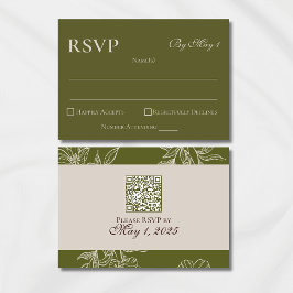 Minimalistischer moderner Olive Green QR Wedding R RSVP Karte
