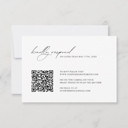 Minimalistischer moderner QR-Code Hochzeit RSVP Karte (Rückseite)