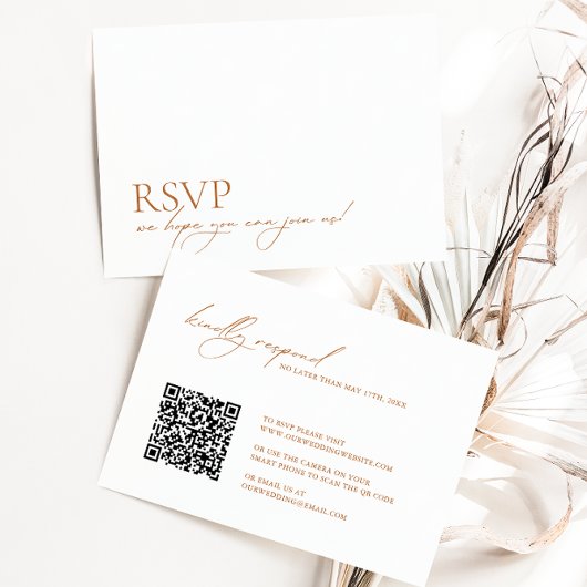 Minimalistischer moderner QR-Code Hochzeit RSVP Karte