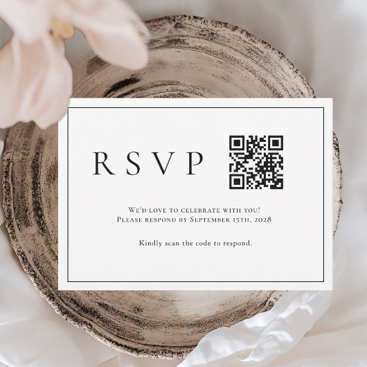 Minimalistischer moderner QR-Code Hochzeitsszenari RSVP Karte