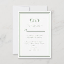 Minimalistischer, moderner Sage Green White Weddin RSVP Karte