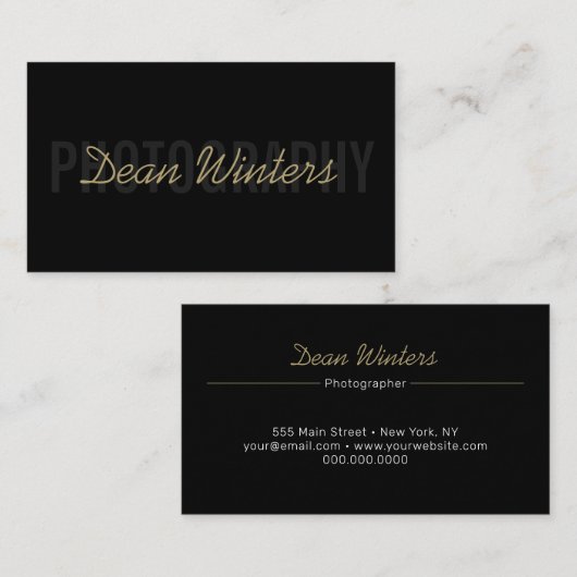 Minimalistischer moderner Schwarz-Gold-Fotograf Visitenkarte (Vorne/Hinten)