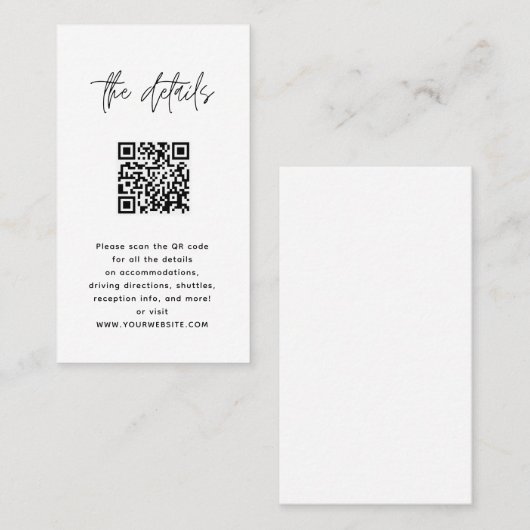 Minimalistischer moderner schwarz-weißer QR-Code H Platzkarte (Vorne/Hinten)