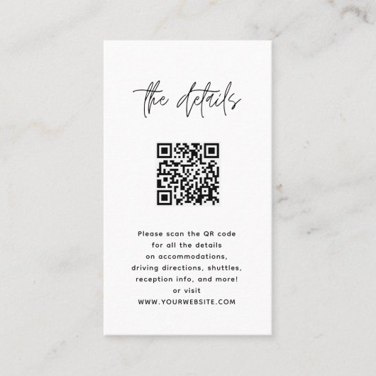 Minimalistischer moderner schwarz-weißer QR-Code H Platzkarte (Vorderseite)