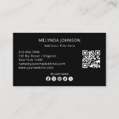 Minimalistischer moderner schwarzer QR-Code Social Visitenkarte (Rückseite)