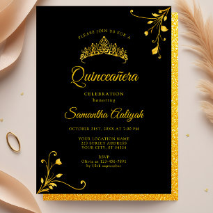 Minimalistischer moderner schwarzer Quinceanera in Einladung