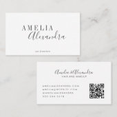 Minimalistischer, moderner Script QR-Code Schwarz- Visitenkarte (Vorne/Hinten)