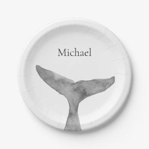 Minimalistischer moderner Wasserfarbenwhalfluch Pappteller