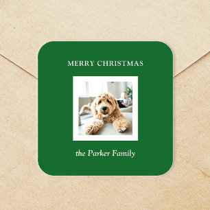 Minimalistischer moderner Weihnachtsgrün mit Foto Quadratischer Aufkleber