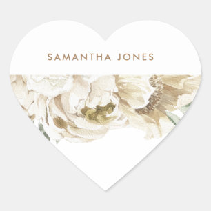 Minimalistischer moderner weißer Pfingstrosen-Blum Herz-Aufkleber