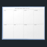 Minimalistischer moderner Wochenplaner Notepad |Bl Notizblock<br><div class="desc">Minimalistischer moderner Wochenplaner | Planen und planen Sie Ihre Woche mit diesem minimalistischen, modernen Wochenplaner. Es ist die ganze Woche über mit einem blauen Rahmen versehen. Dieser minimale Design-Wochenplaner wird perfekt als Geschenk für Ihr Selbst oder irgendjemanden sein. Personalisieren Sie diese mithilfe der angegebenen Felder und verwenden Sie die Funktion...</div>