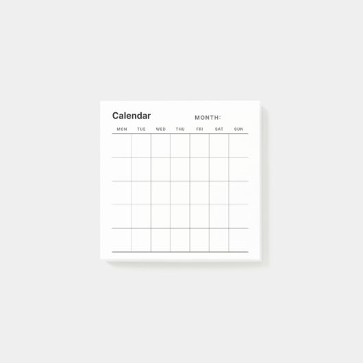 Minimalistischer Monatskalender Post-it Klebezettel (Vorderseite)